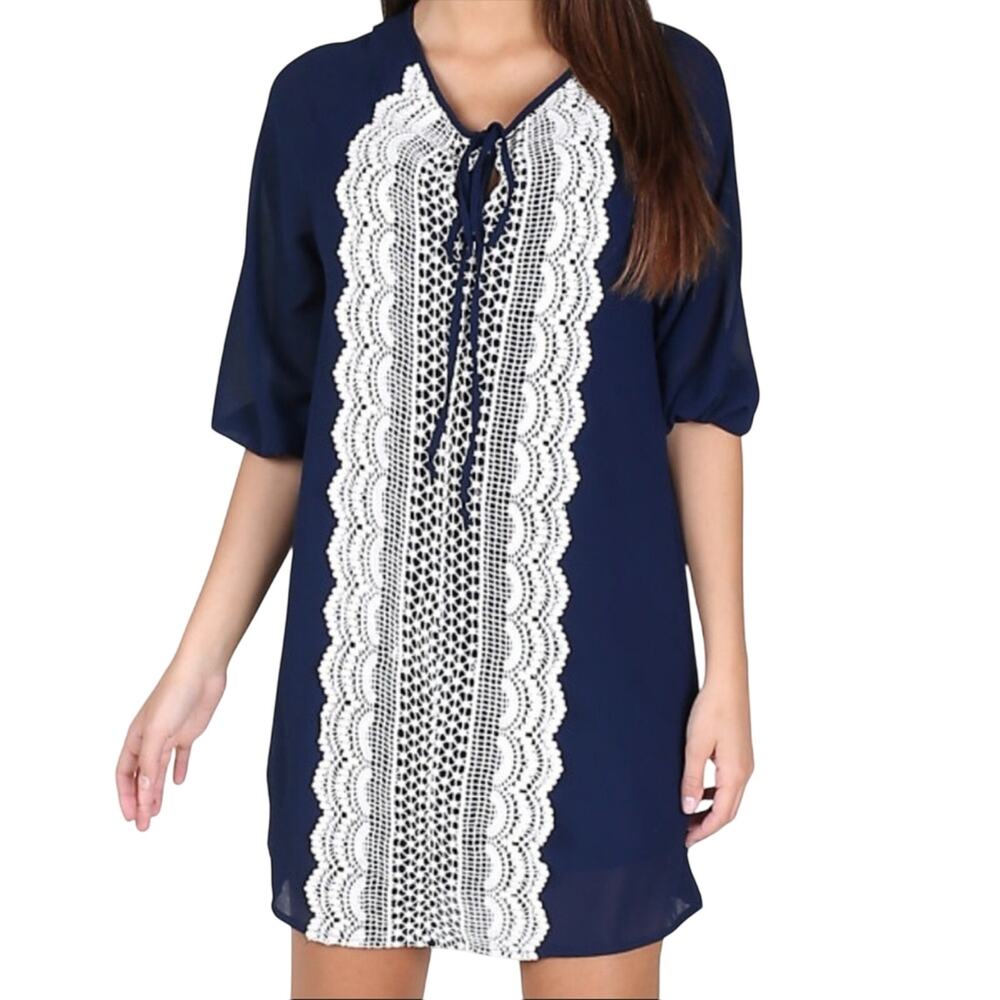 Altard State navy blue dress w crochet and lace, size Small
